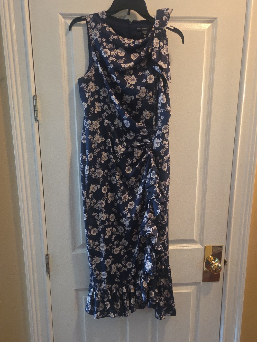 Maggy London Navy and White Floral Midi Dress
